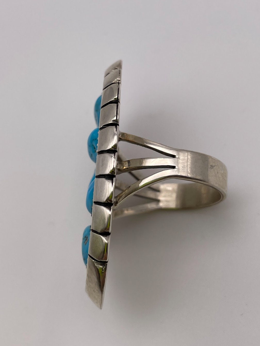 Large Vintage Southwestern Style Sterling Silver and Turquoise Ring