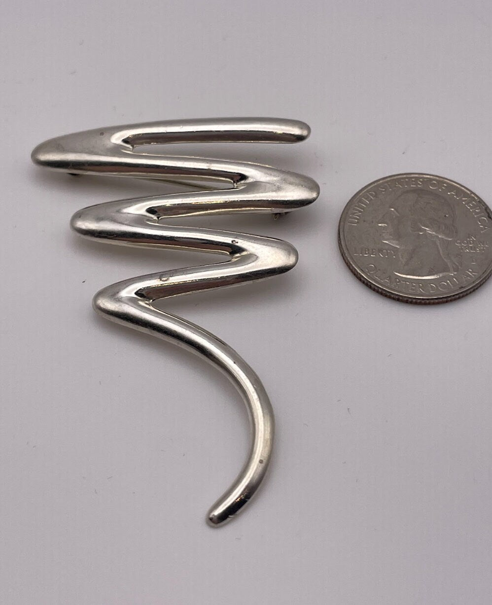 Vintage Post Modern Sterling Silver Zigzag Pin