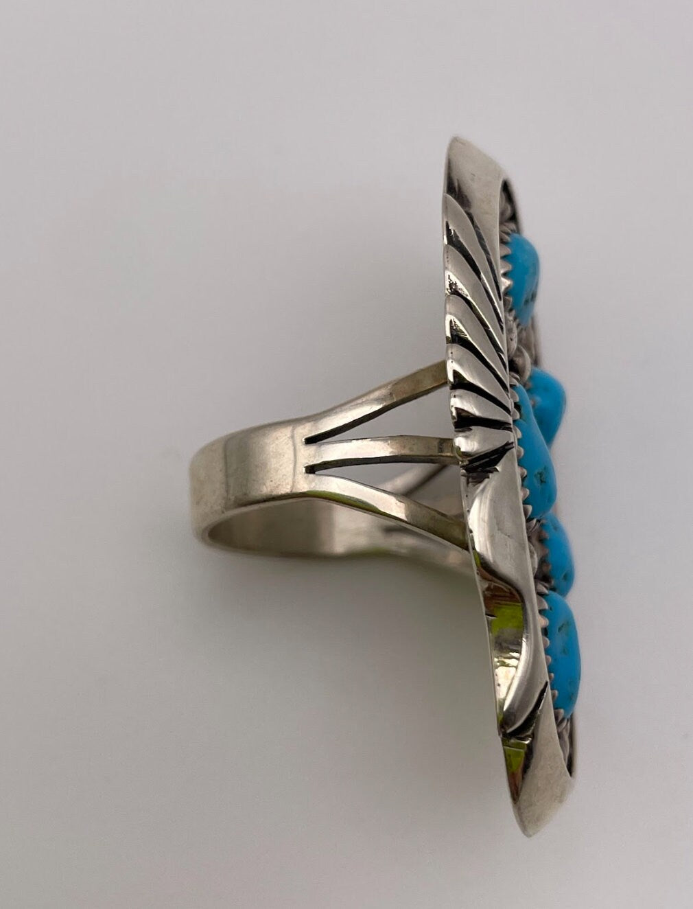 Large Vintage Southwestern Style Sterling Silver and Turquoise Ring
