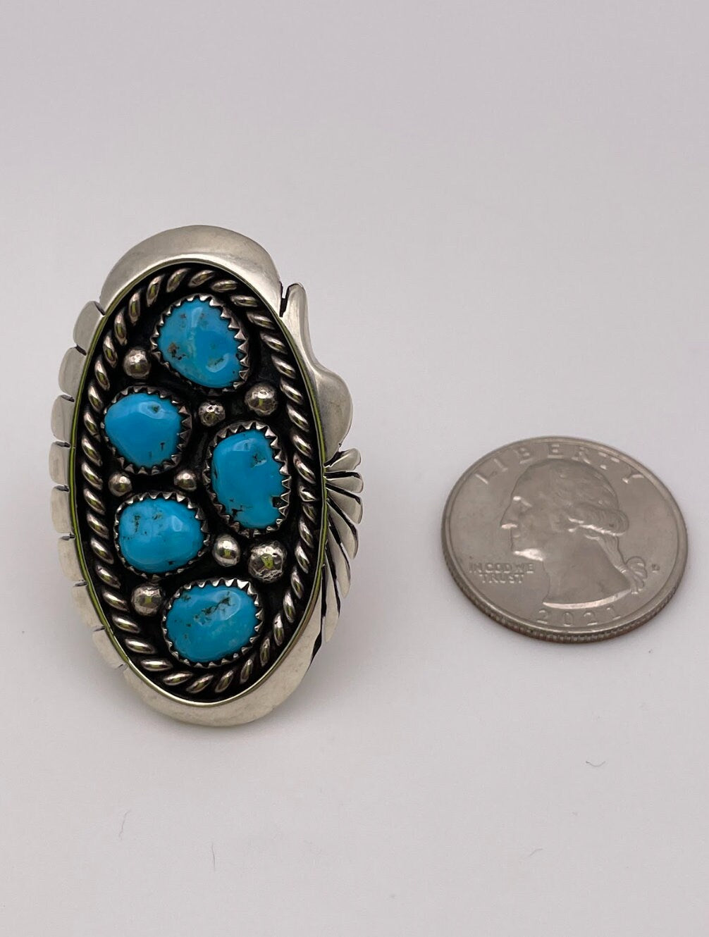Large Vintage Southwestern Style Sterling Silver and Turquoise Ring