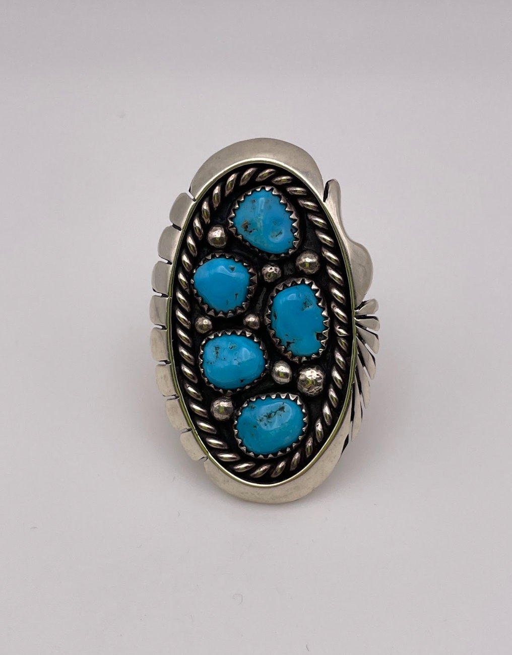 Large Vintage Southwestern Style Sterling Silver and Turquoise Ring