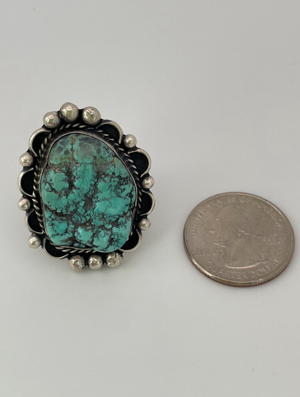 Vintage Southwestern Style Rough Turquoise and Sterling Silver Ring