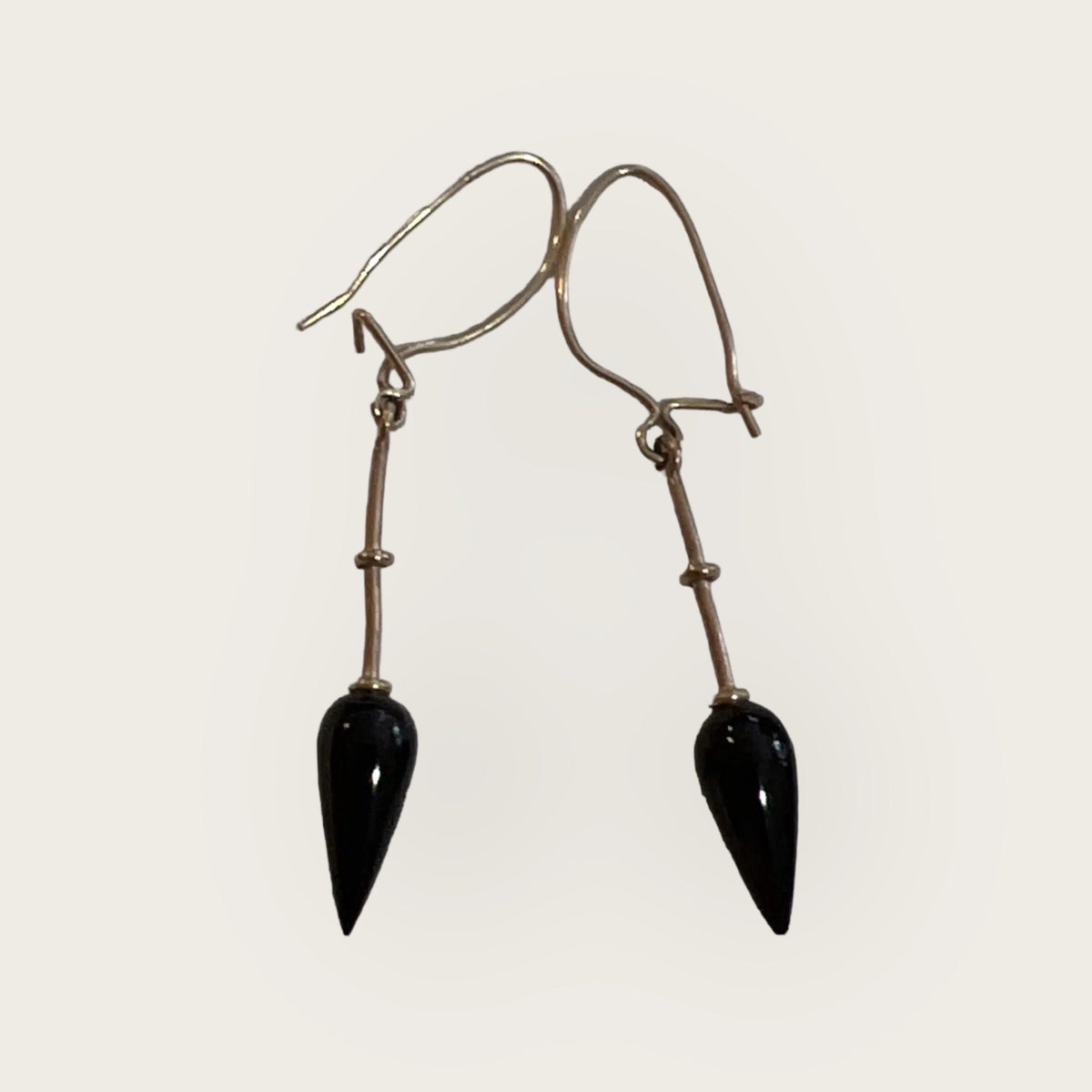 Modernist 14K Gold and Onyx Dangle Earrings Handmade