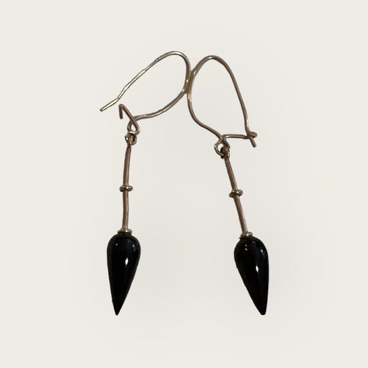 Modernist 14K Gold and Onyx Dangle Earrings Handmade