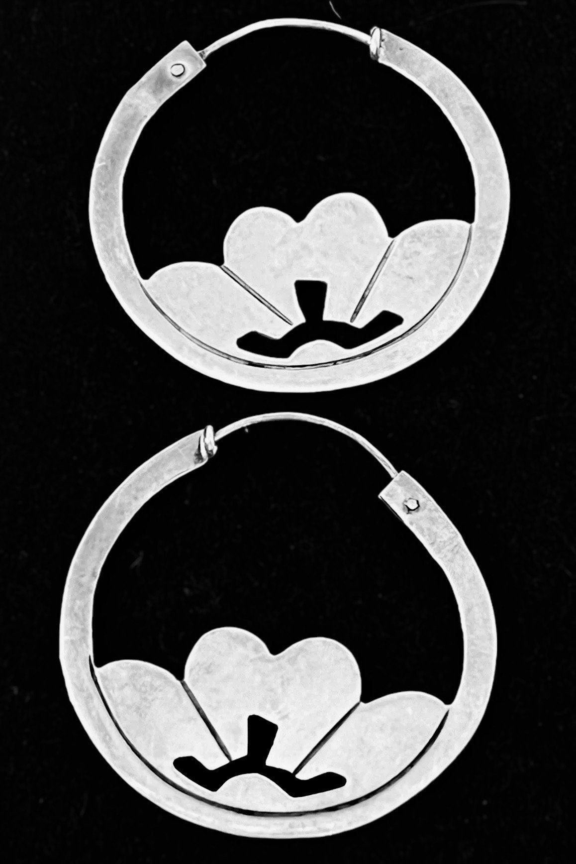 Vintage Sterling Silver Lotus Hoops Taxco Mexico