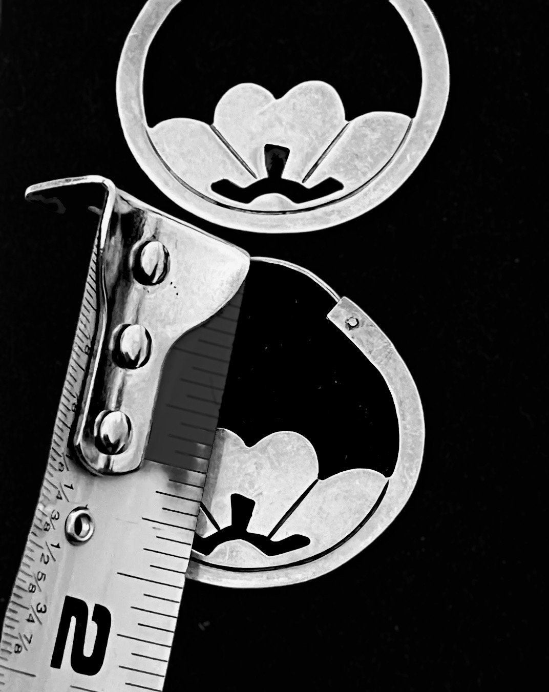 Vintage Sterling Silver Lotus Hoops Taxco Mexico