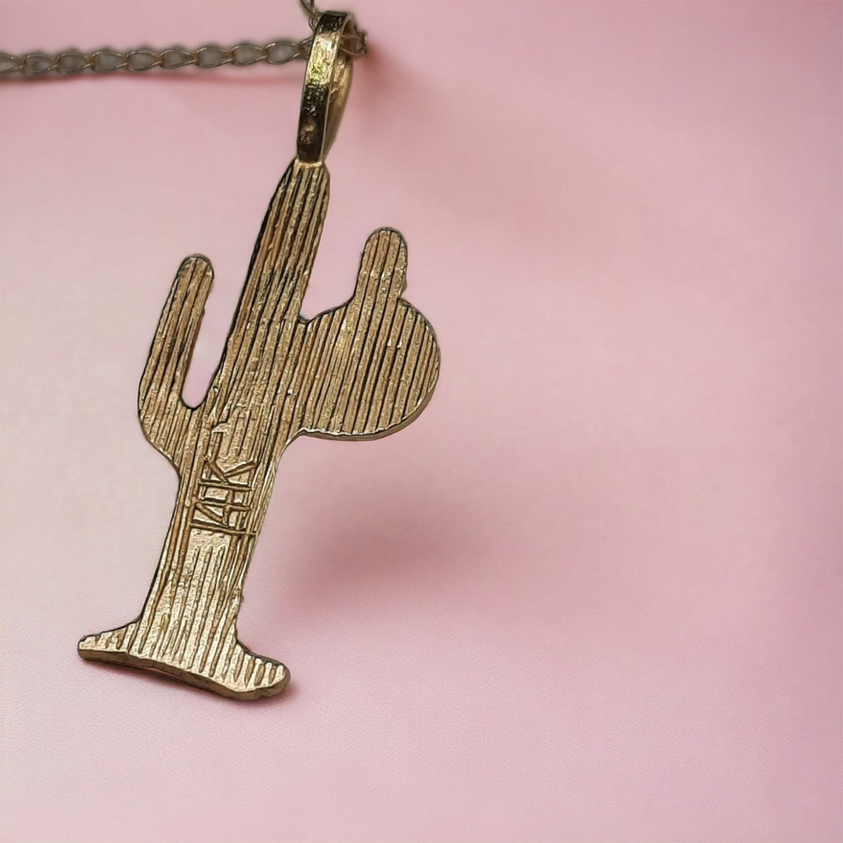 Vintage 14K Gold Saguaro Cactus Charm Necklace Southwestern