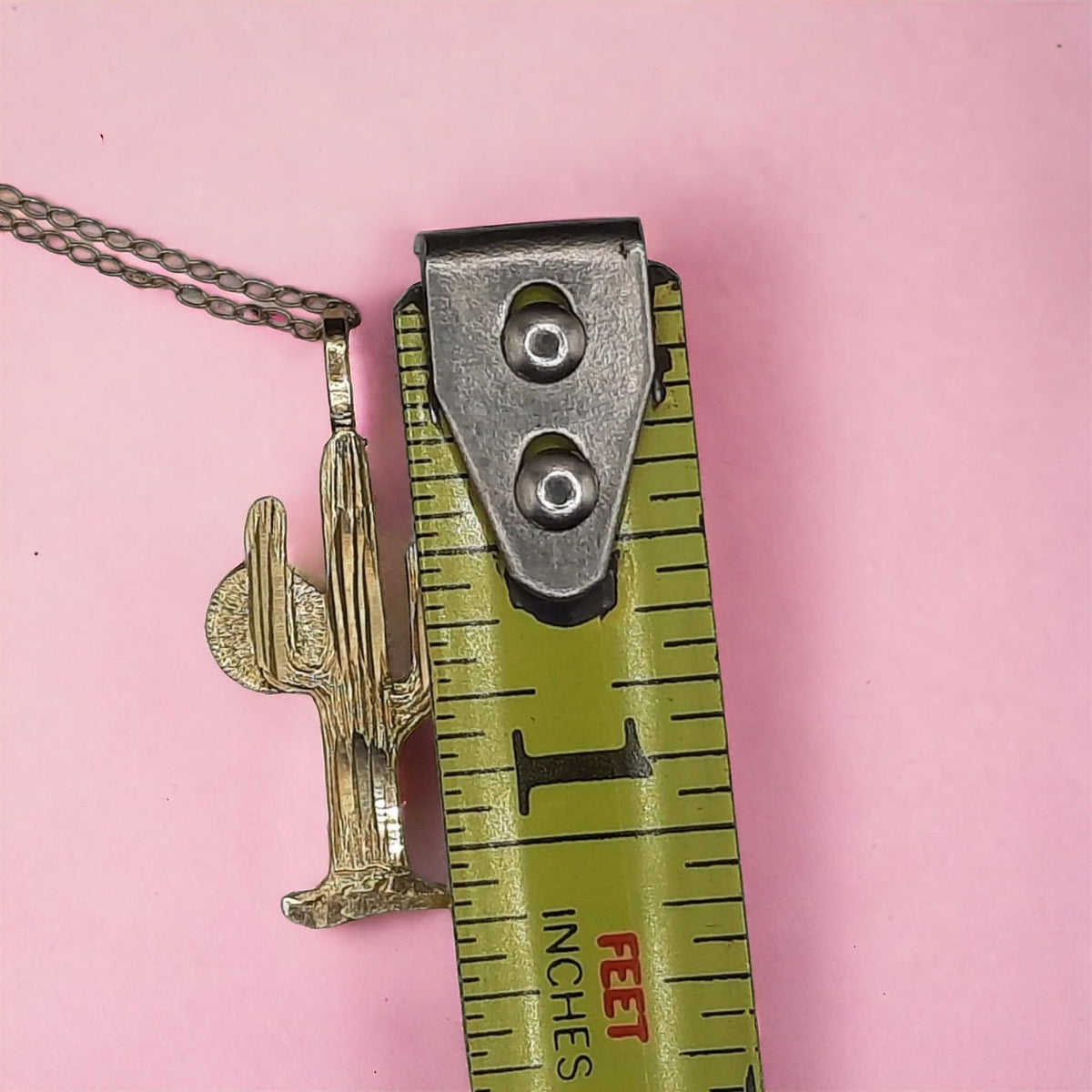 Vintage 14K Gold Saguaro Cactus Charm Necklace Southwestern