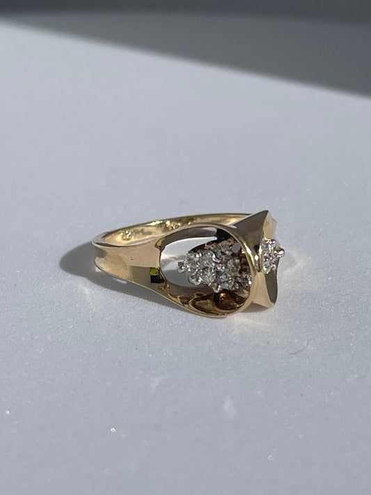 Vintage 1990s 14K Gold Diamond Statement Ring