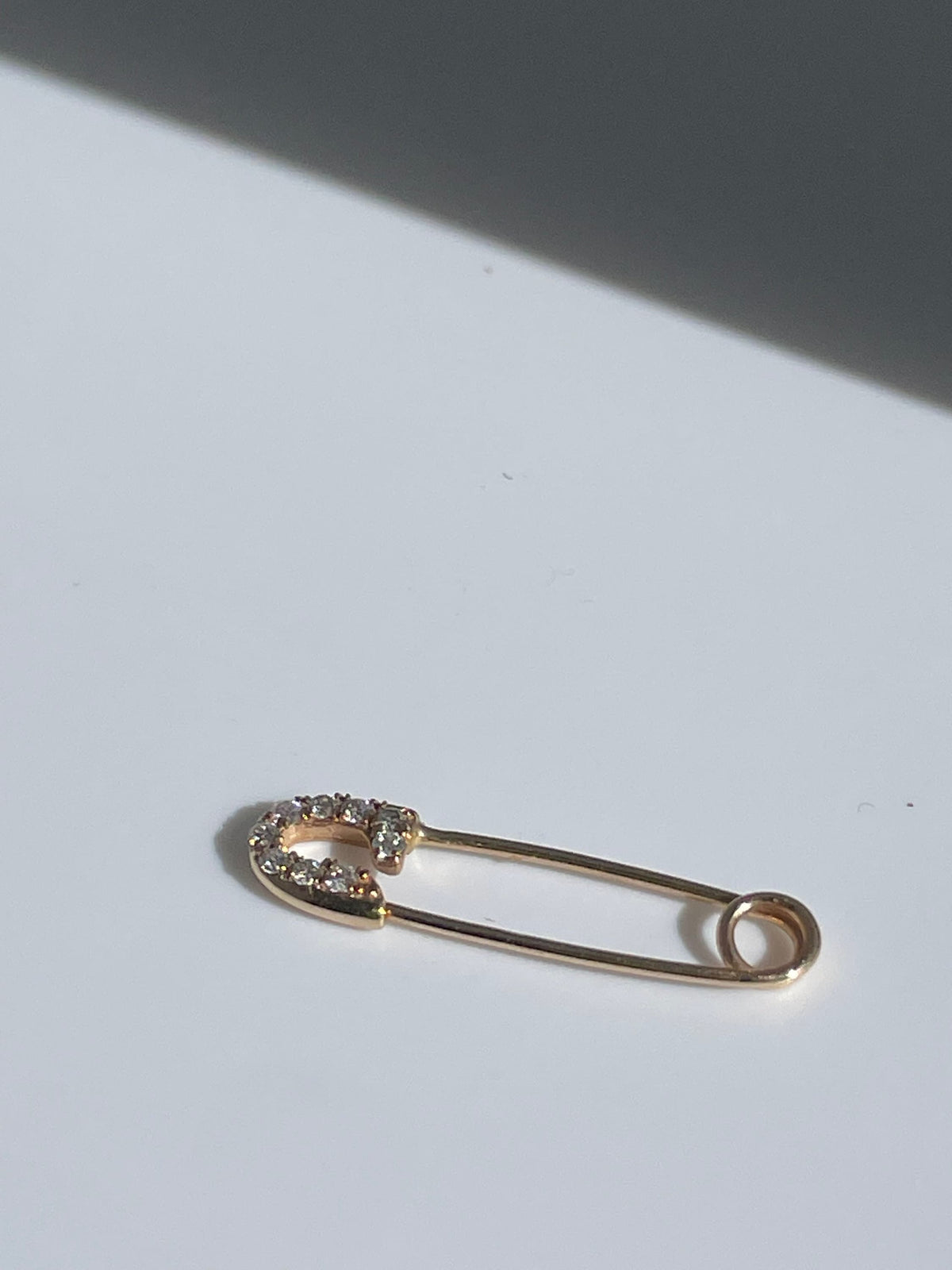 Vintage 14K Gold and Diamond Safety Pin Earring Designer