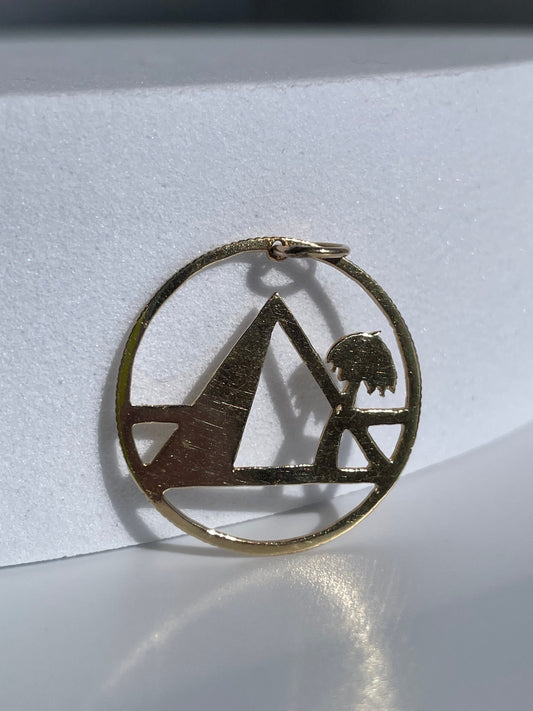 Vintage 1970s 14K Gold Pyramid Palm Tree Charm Pendant