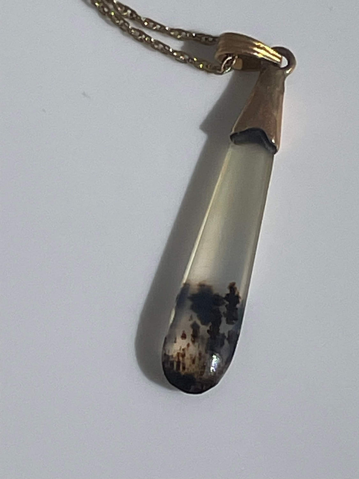 Antique Victorian Moss Agate and 14K Gold Pendant and Necklace