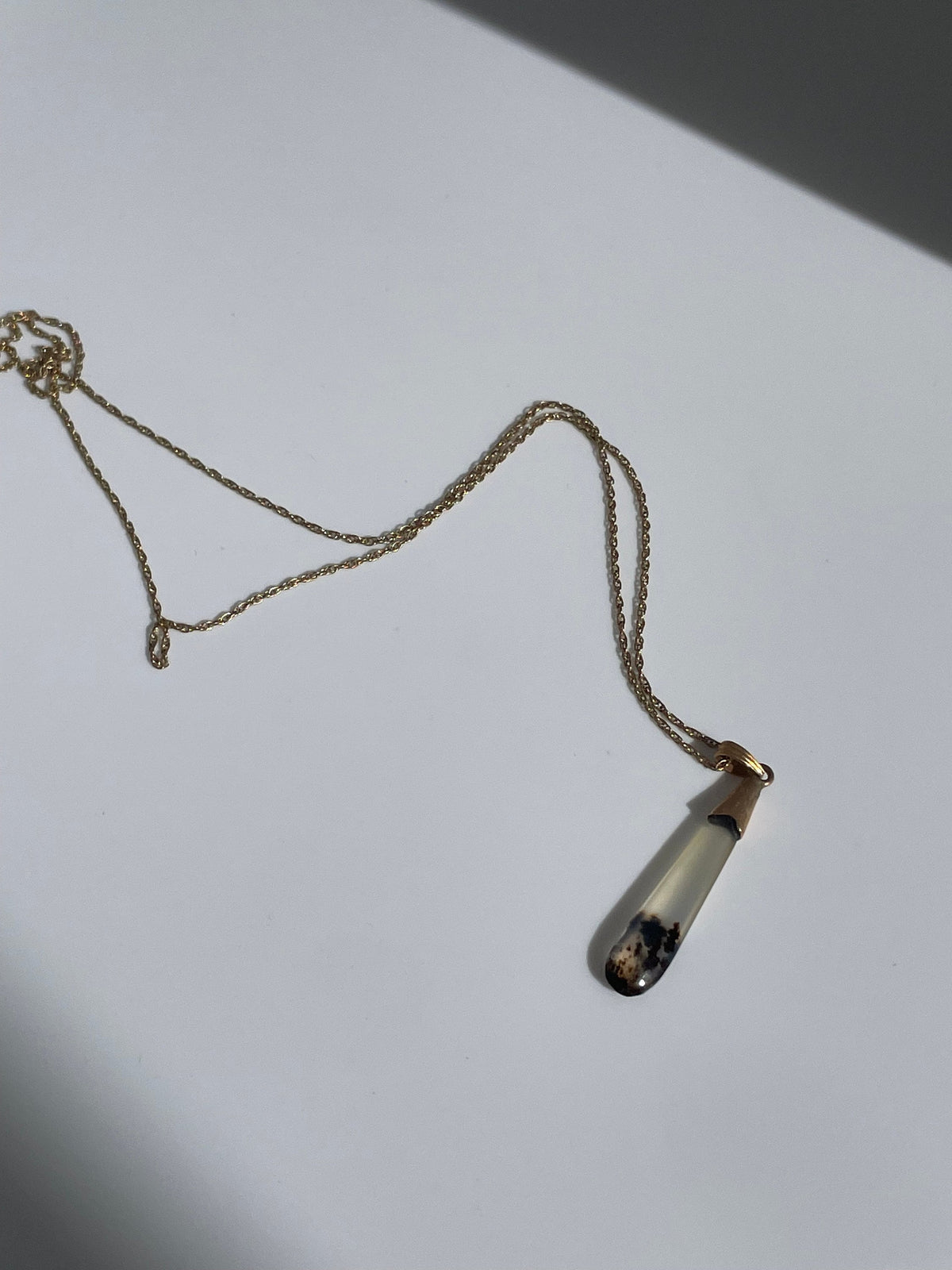 Antique Victorian Moss Agate and 14K Gold Pendant and Necklace