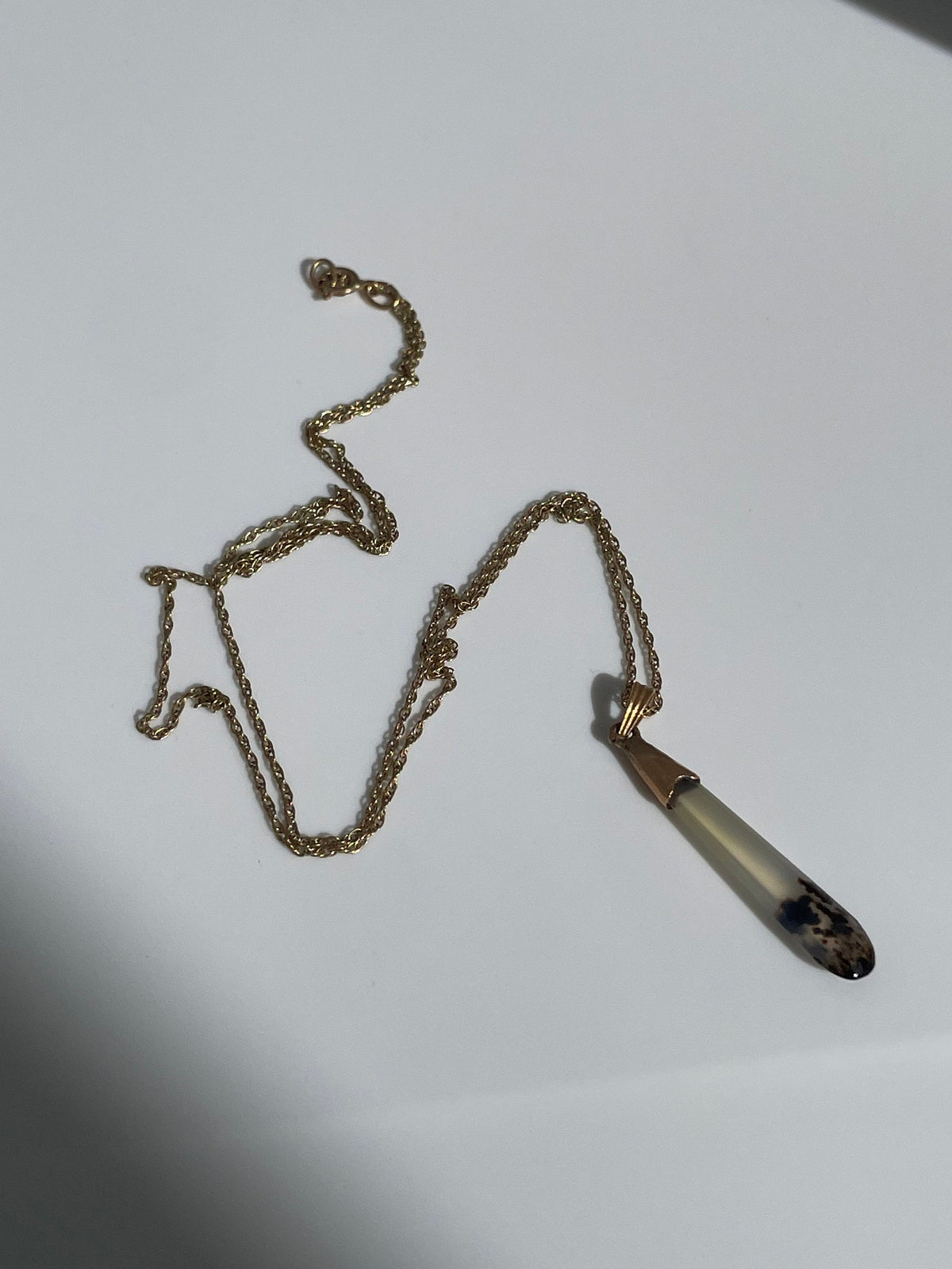 Antique Victorian Moss Agate and 14K Gold Pendant and Necklace