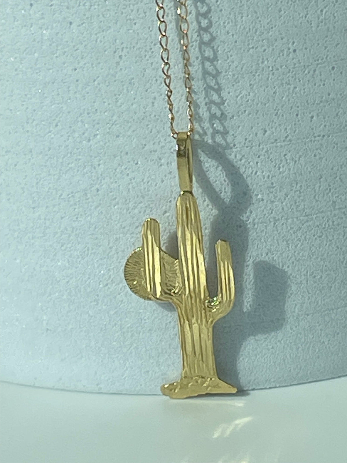 Vintage 14K Gold Saguaro Cactus Charm Necklace Southwestern