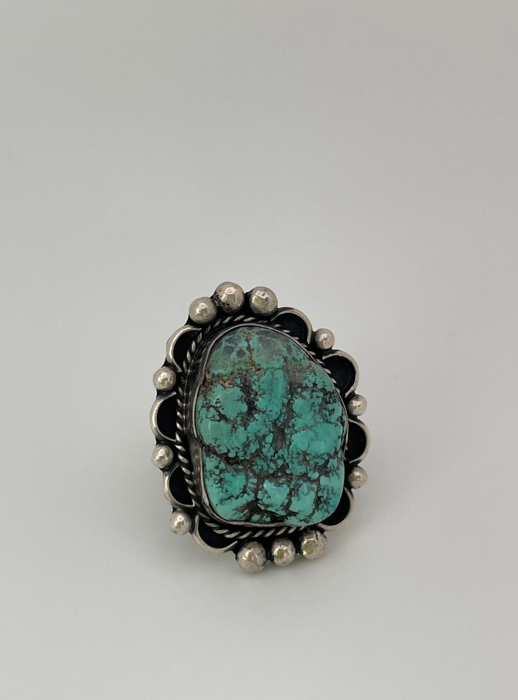 Vintage Southwestern Style Rough Turquoise and Sterling Silver Ring