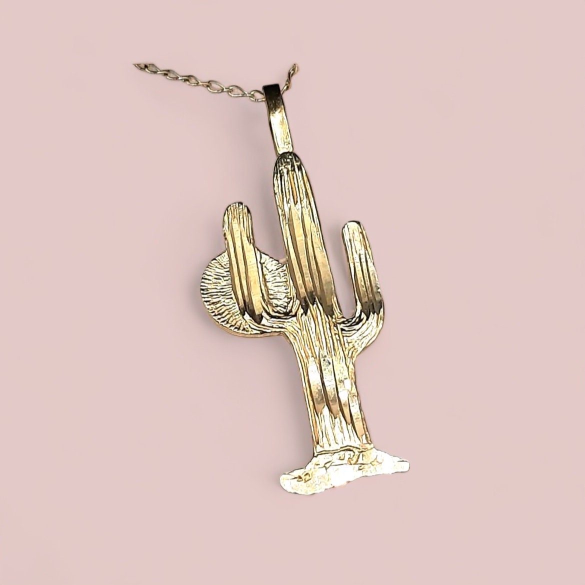 Vintage 14K Gold Saguaro Cactus Charm Necklace Southwestern