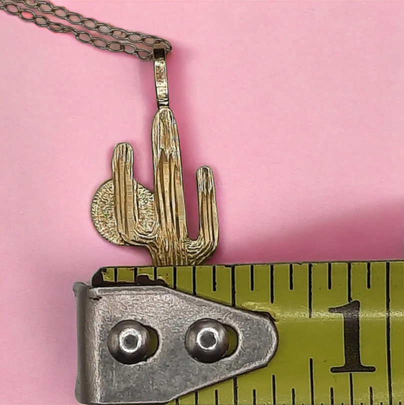 Vintage 14K Gold Saguaro Cactus Charm Necklace Southwestern
