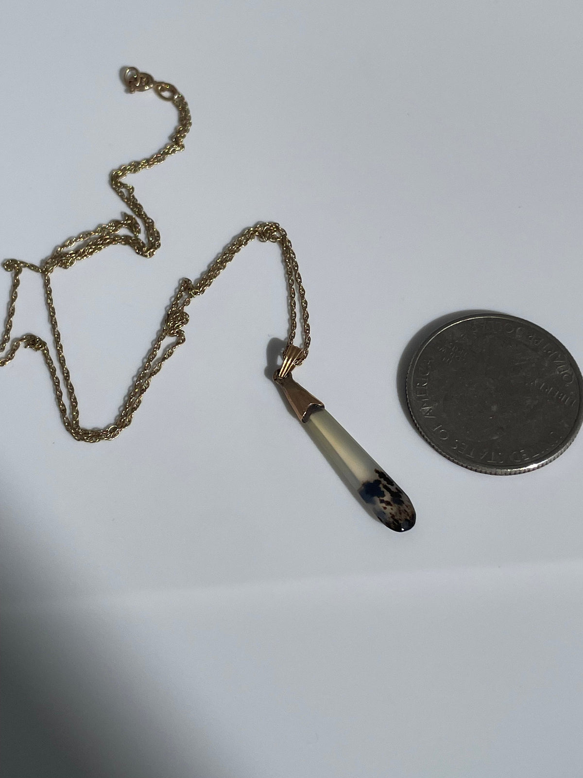 Antique Victorian Moss Agate and 14K Gold Pendant and Necklace