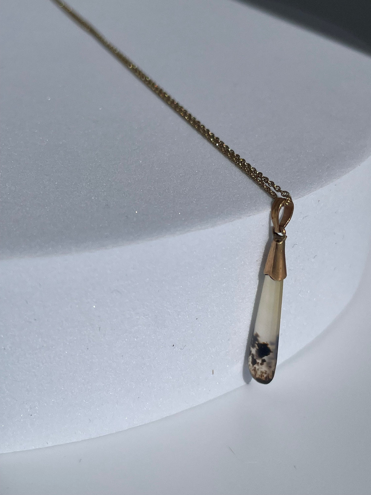 Antique Victorian Moss Agate and 14K Gold Pendant and Necklace