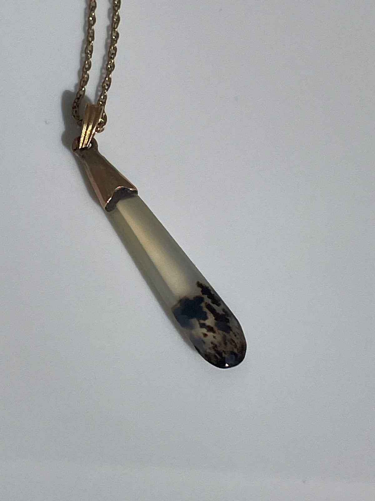 Antique Victorian Moss Agate and 14K Gold Pendant and Necklace