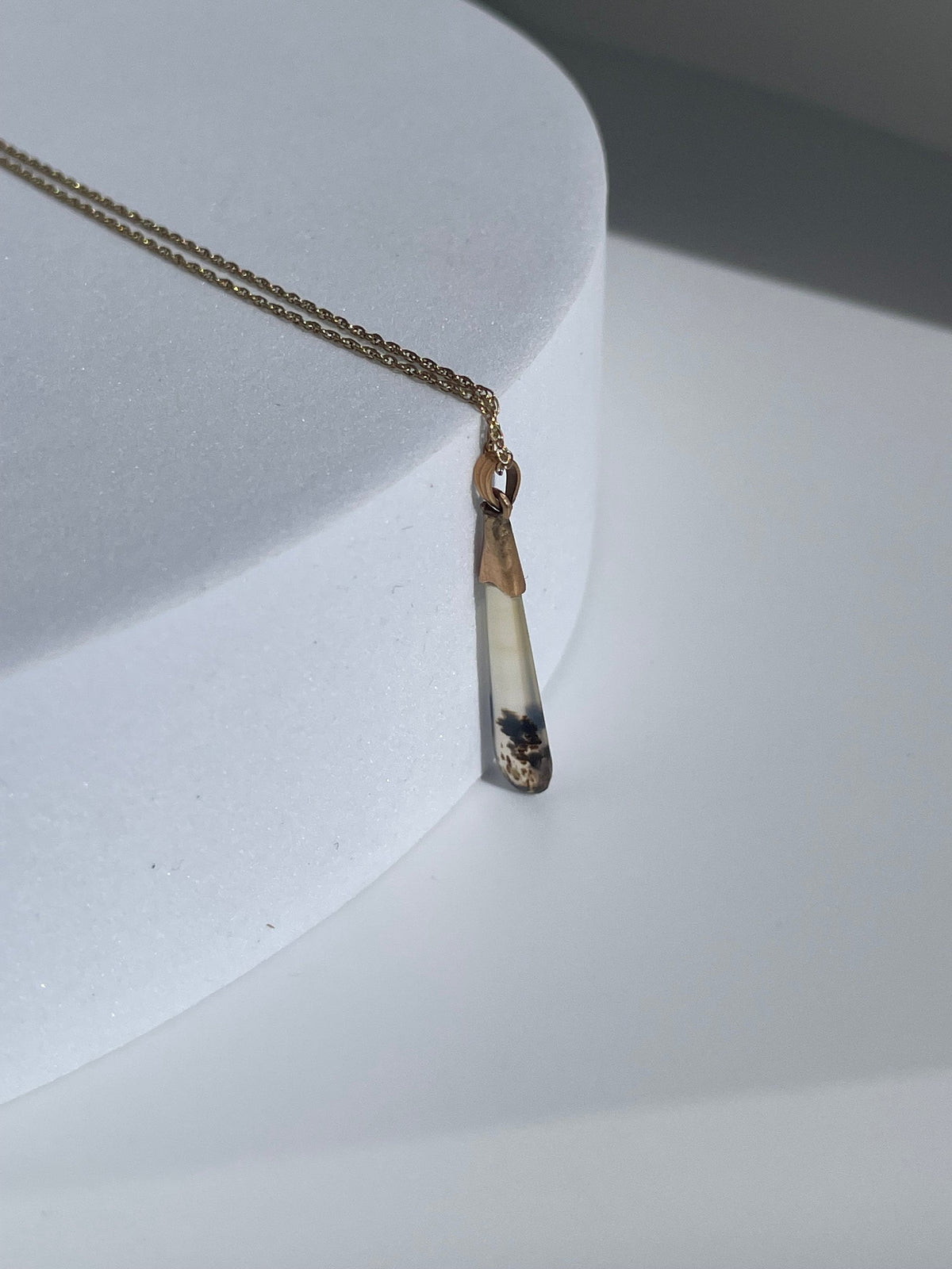 Antique Victorian Moss Agate and 14K Gold Pendant and Necklace