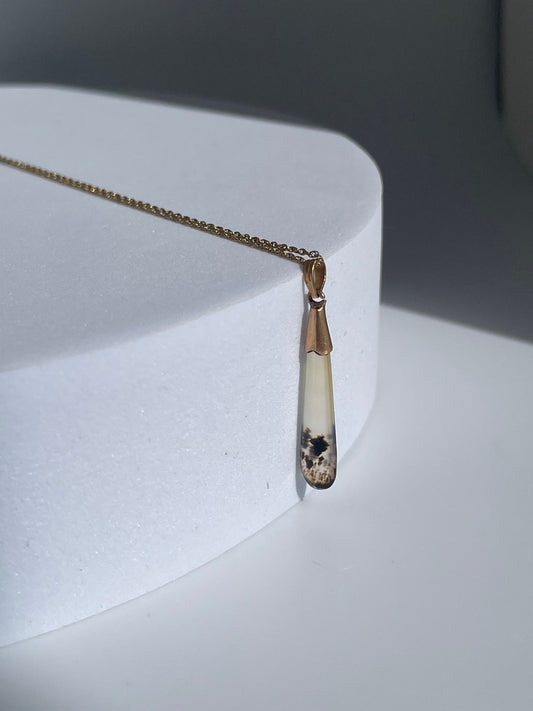 Antique Victorian Moss Agate and 14K Gold Pendant and Necklace