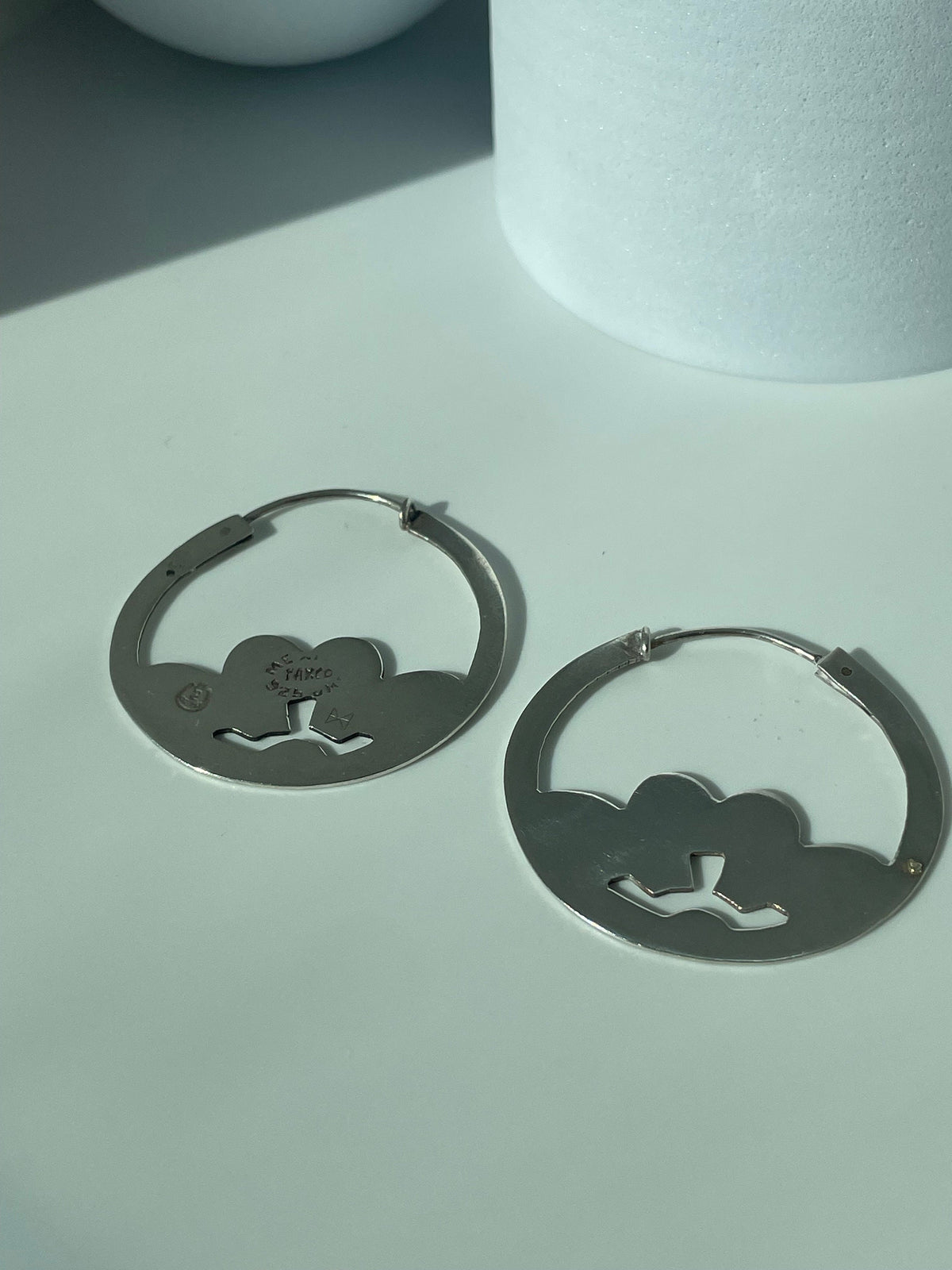 Vintage Sterling Silver Lotus Hoops Taxco Mexico